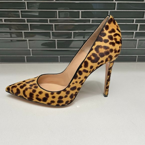 GIANVITO ROSSI Leopard Print Brown Calf Hair & Leather Point Toe Pumps- US 9 - Picture 3 of 12